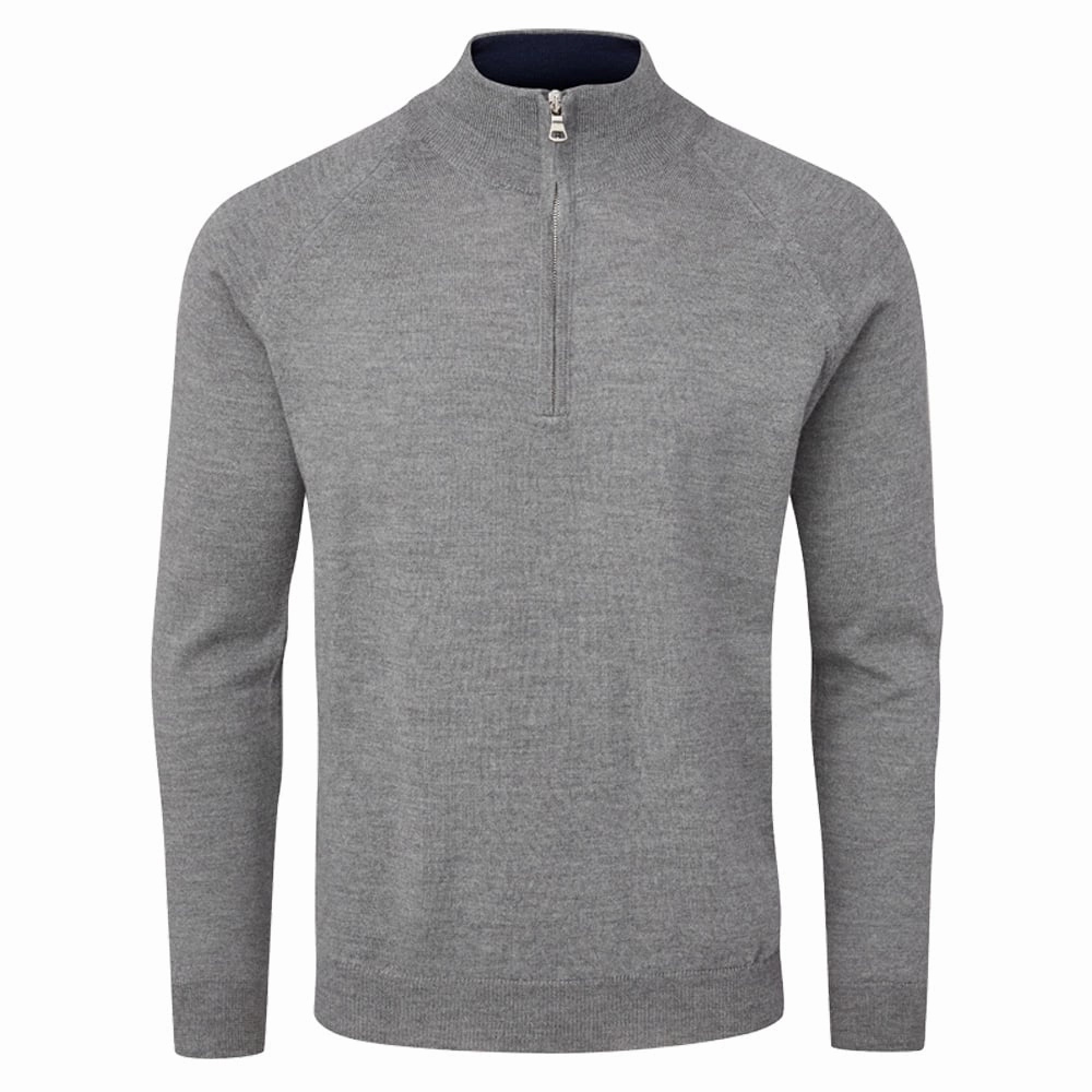 Oscar Jacobson Warwick Zip Neck Merino Sweater - Dark Grey Unisex Appeal