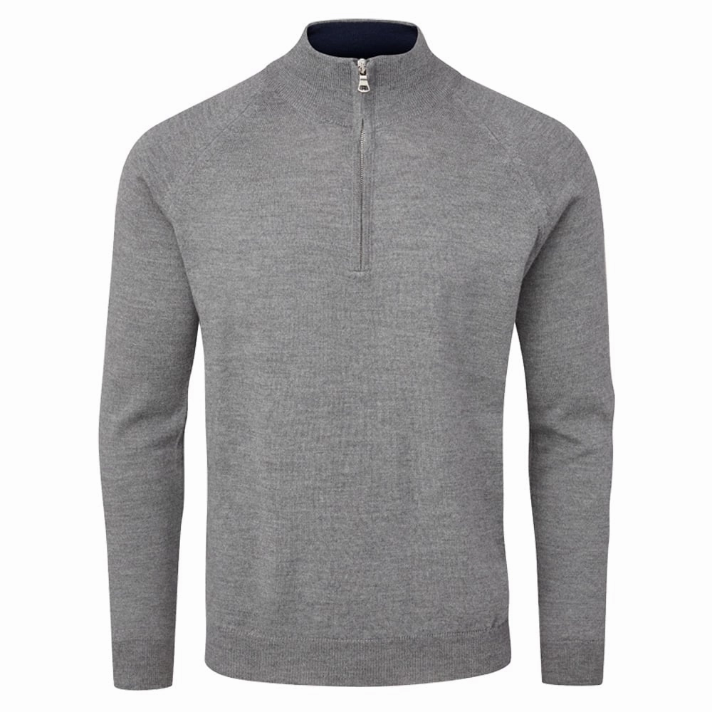 Comfy Street Oscar Jacobson Warwick Zip Neck Merino Sweater - Dark Grey