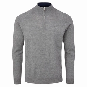 Comfy Street Oscar Jacobson Warwick Zip Neck Merino Sweater - Dark Grey