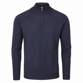 Oscar Jacobson Warwick Zip Neck Merino Sweater - Navy quick dry Satin Lining