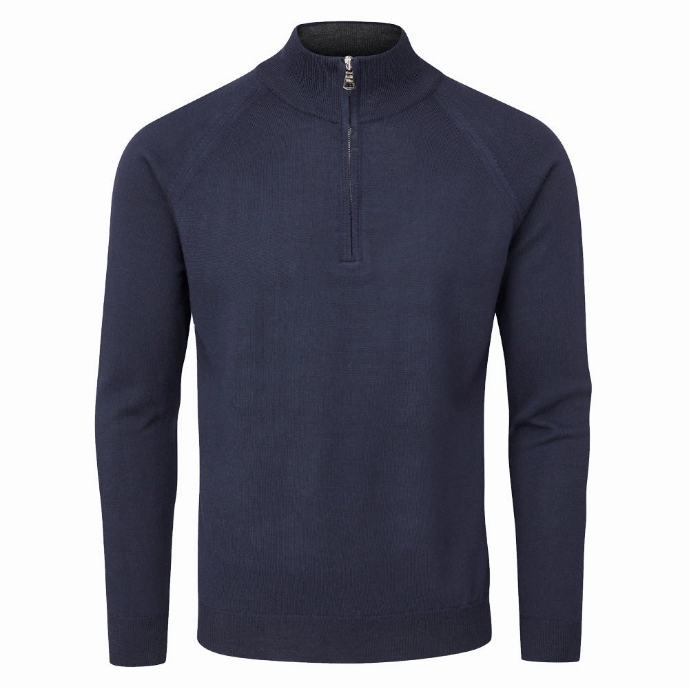 Abstract print Oscar Jacobson Warwick Zip Neck Merino Sweater - Navy