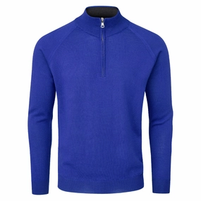 Cozy Layering Oscar Jacobson Warwick Zip Neck Merino Sweater - Royal Blue