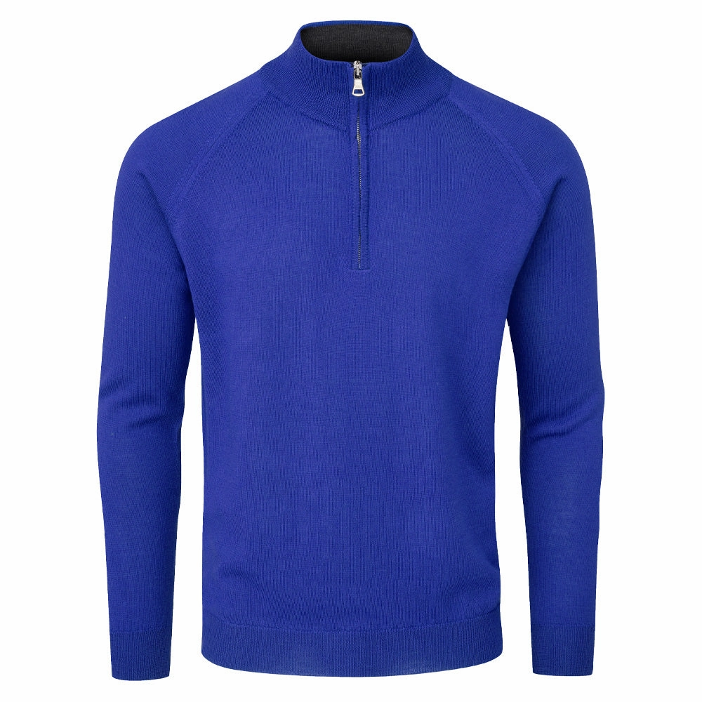 Cozy Layering Oscar Jacobson Warwick Zip Neck Merino Sweater - Royal Blue