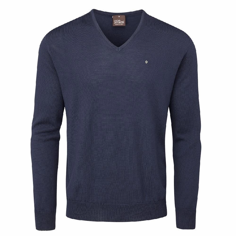Essential Relaxed product stain resistant convenience Oscar Jacobson Weston Pin V-Neck Merino Sweater - Navy