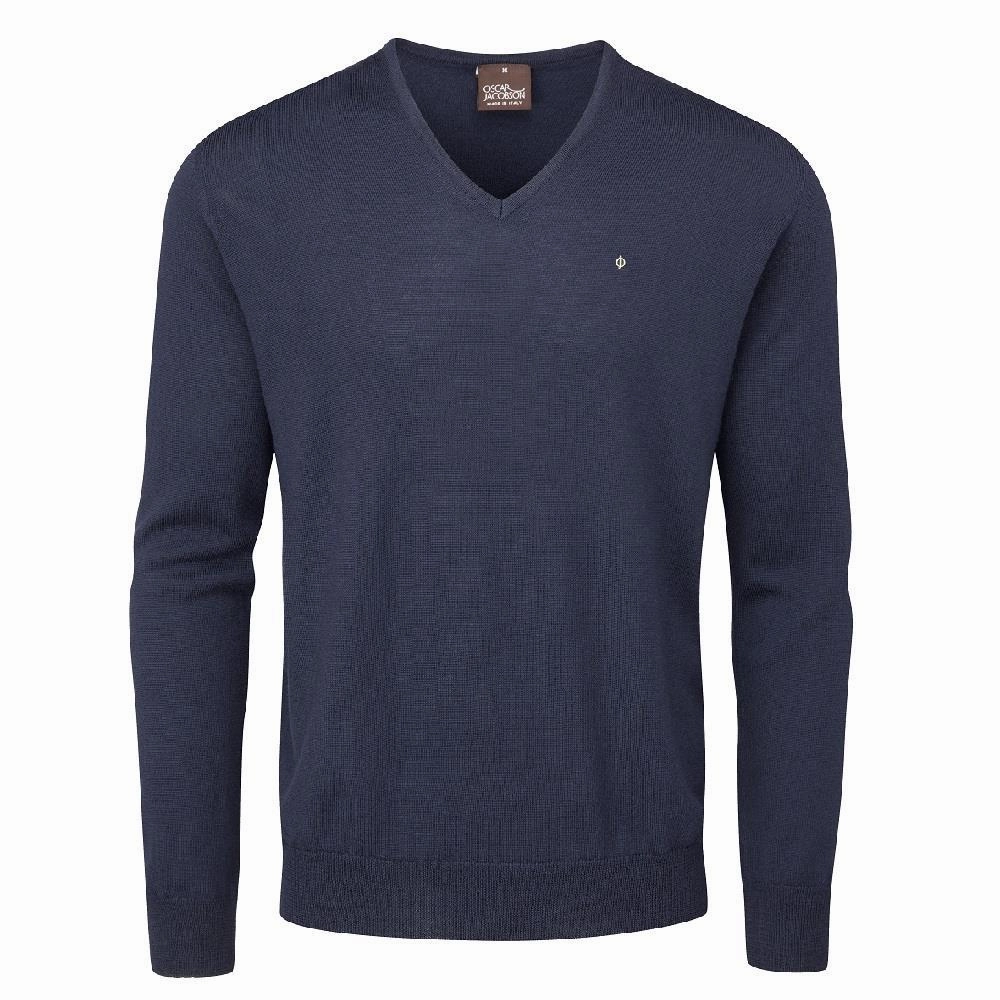 Oscar Jacobson Weston Pin V-Neck Merino Sweater - Navy product hook practicality