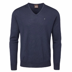 Fashion Layers Gym Essential Oscar Jacobson Weston Pin V-Neck Merino Sweater - Navy