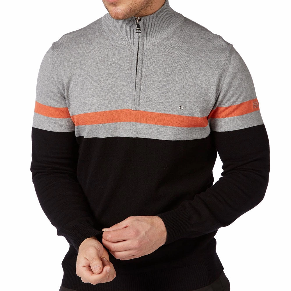 Warm Layers hot weather wear Oscar Jacobson Windsor Pin Knit 1/2 Zip Sweater - Black/Light Grey