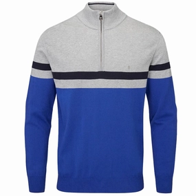 Fashion Essential Oscar Jacobson Windsor Pin Knit 1/2 Zip Sweater - Royal Blue/Light Grey
