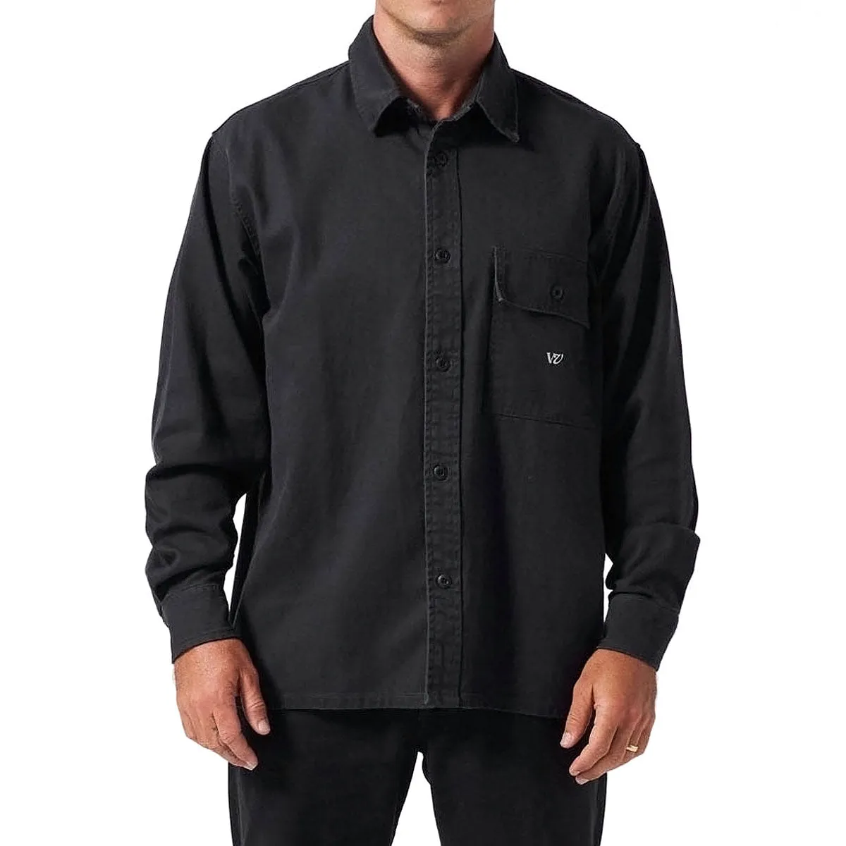 Rivvia Off Track Long Sleeve Shirt - Washed Black Layered Look Flexible Knit