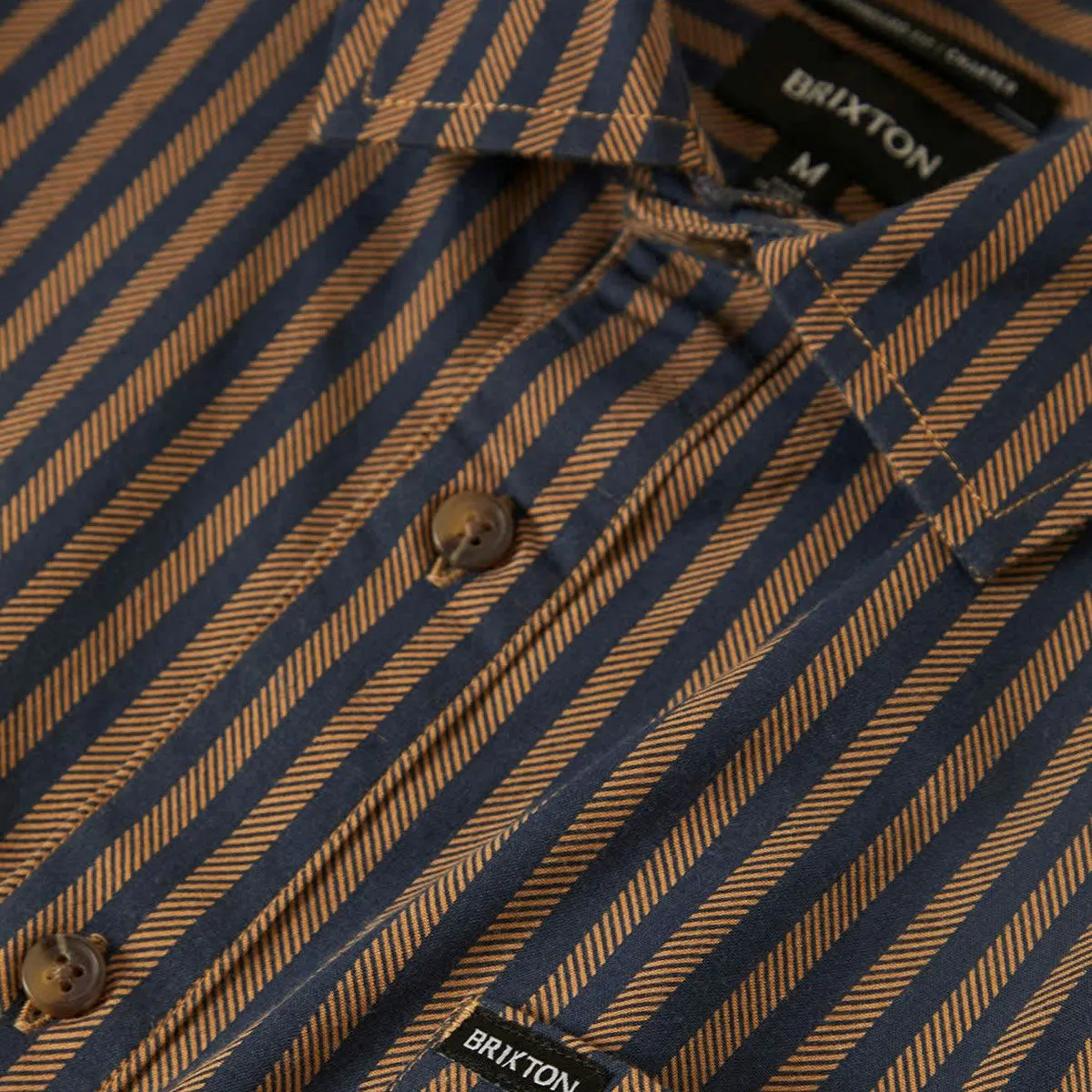Brixton Charter Print Shirt - Washed Blue/Sunnaked  Stripe Tear Resistant Reinforcement