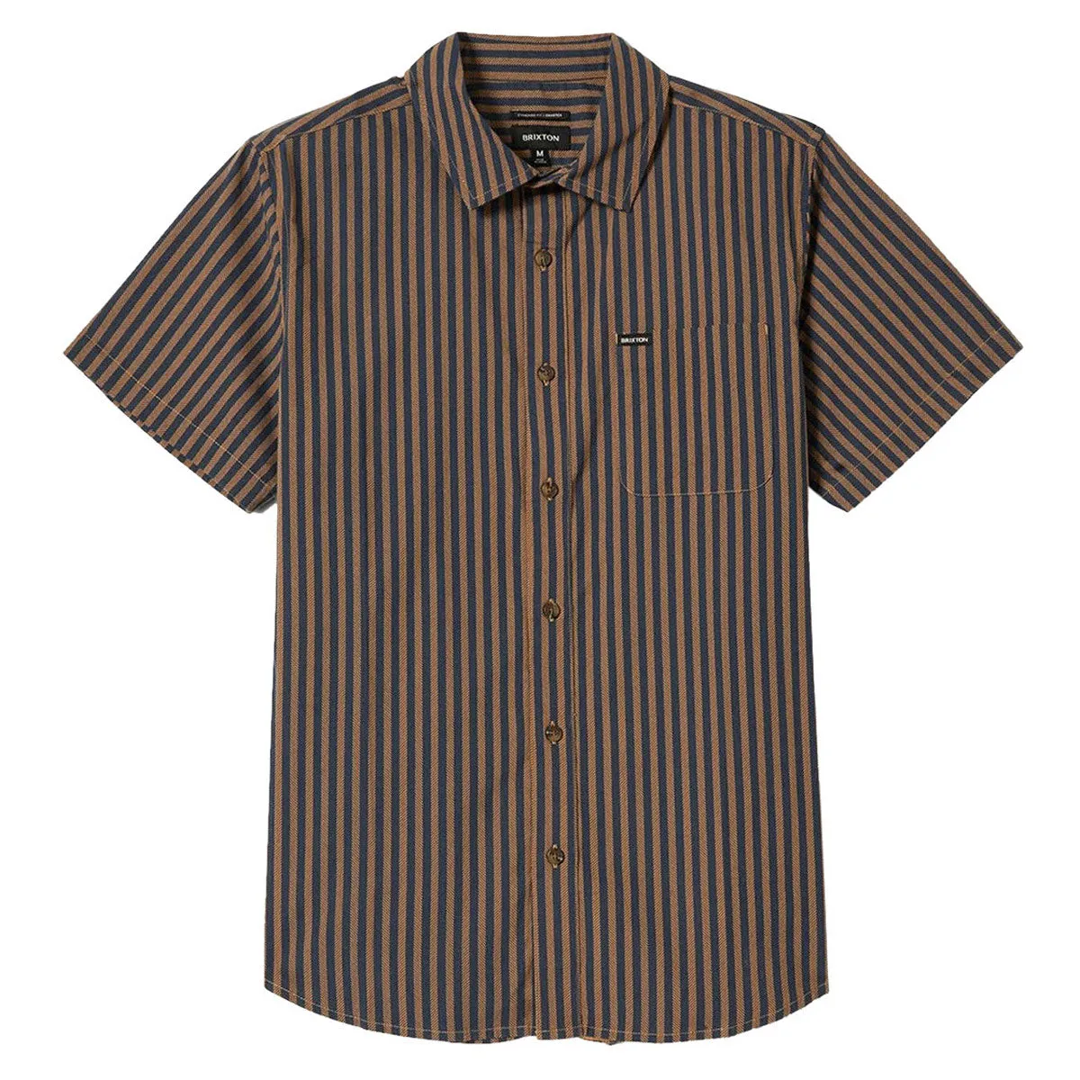 Brixton Charter Print Shirt - Washed Blue/Sunnaked  Stripe wrinkle free Low Maintenance