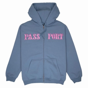 Passport Glint Zip Up Hoodie - Washed Out Blue V-Neck