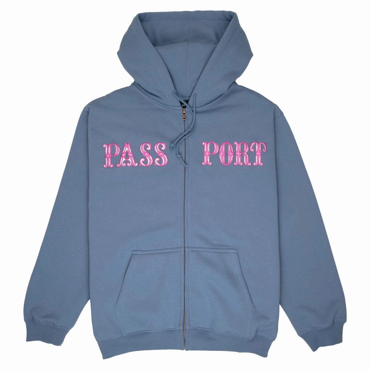Passport Glint Zip Up Hoodie - Washed Out Blue V-Neck