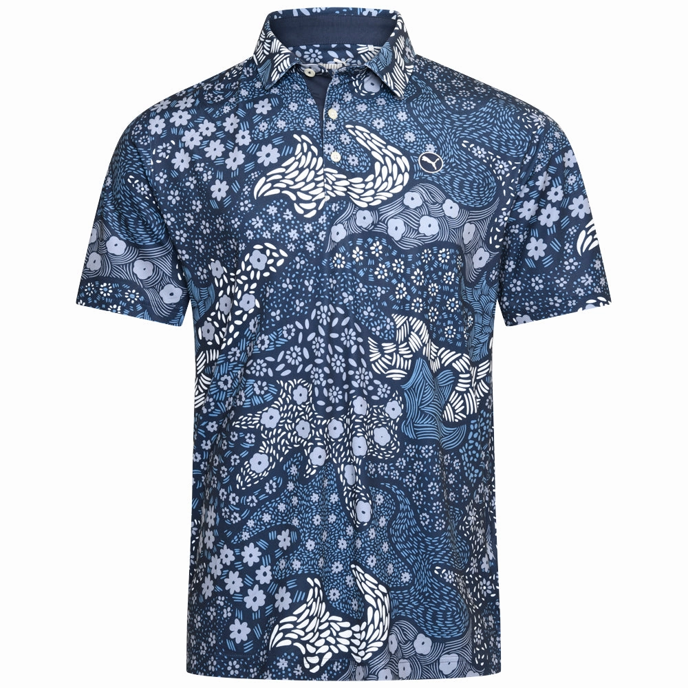 Puma Cloudspun Bloom Camo Polo Shirt - LC - Deep Navy Minimalist Comfort