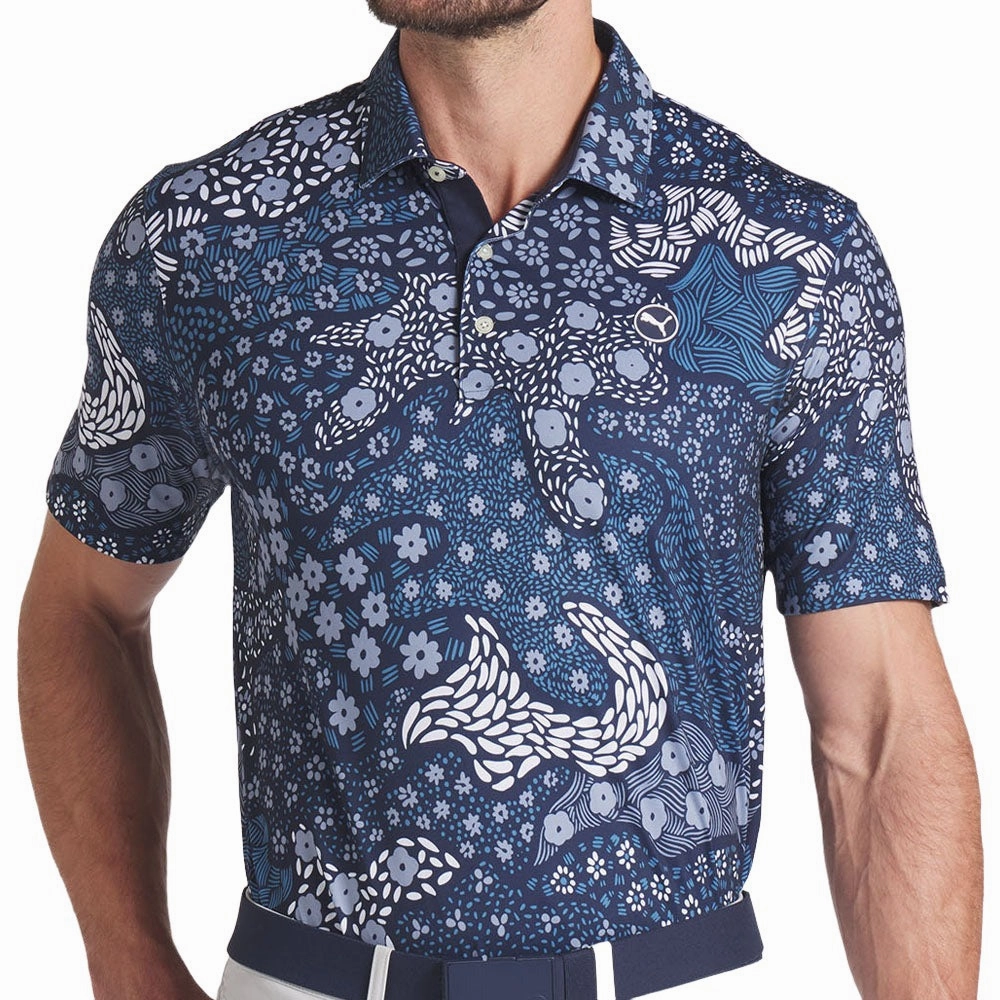 Puma Cloudspun Bloom Camo Polo Shirt - LC - Deep Navy contrast