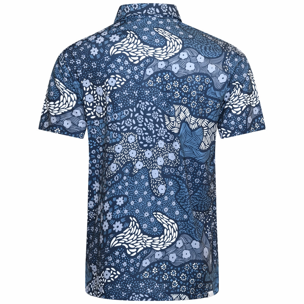 Distressed Hem Finish Puma Cloudspun Bloom Camo Polo Shirt - LC - Deep Navy