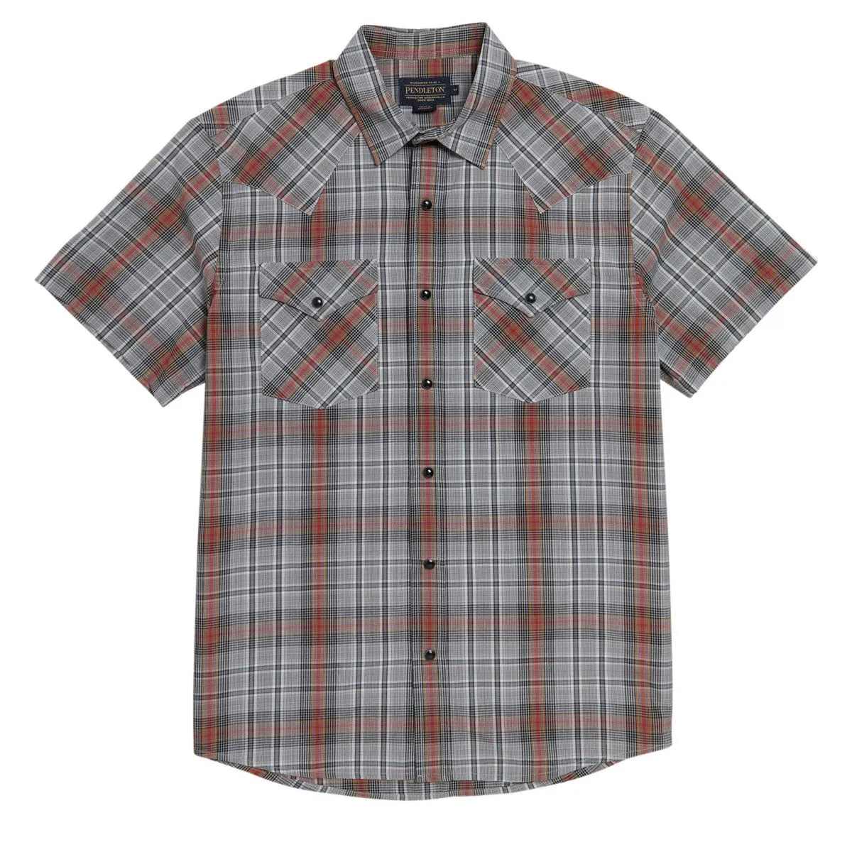 Pendleton Frontier Shirt - Grey/Black/Red Plaid Vibrant color Roll-Up Sleeve