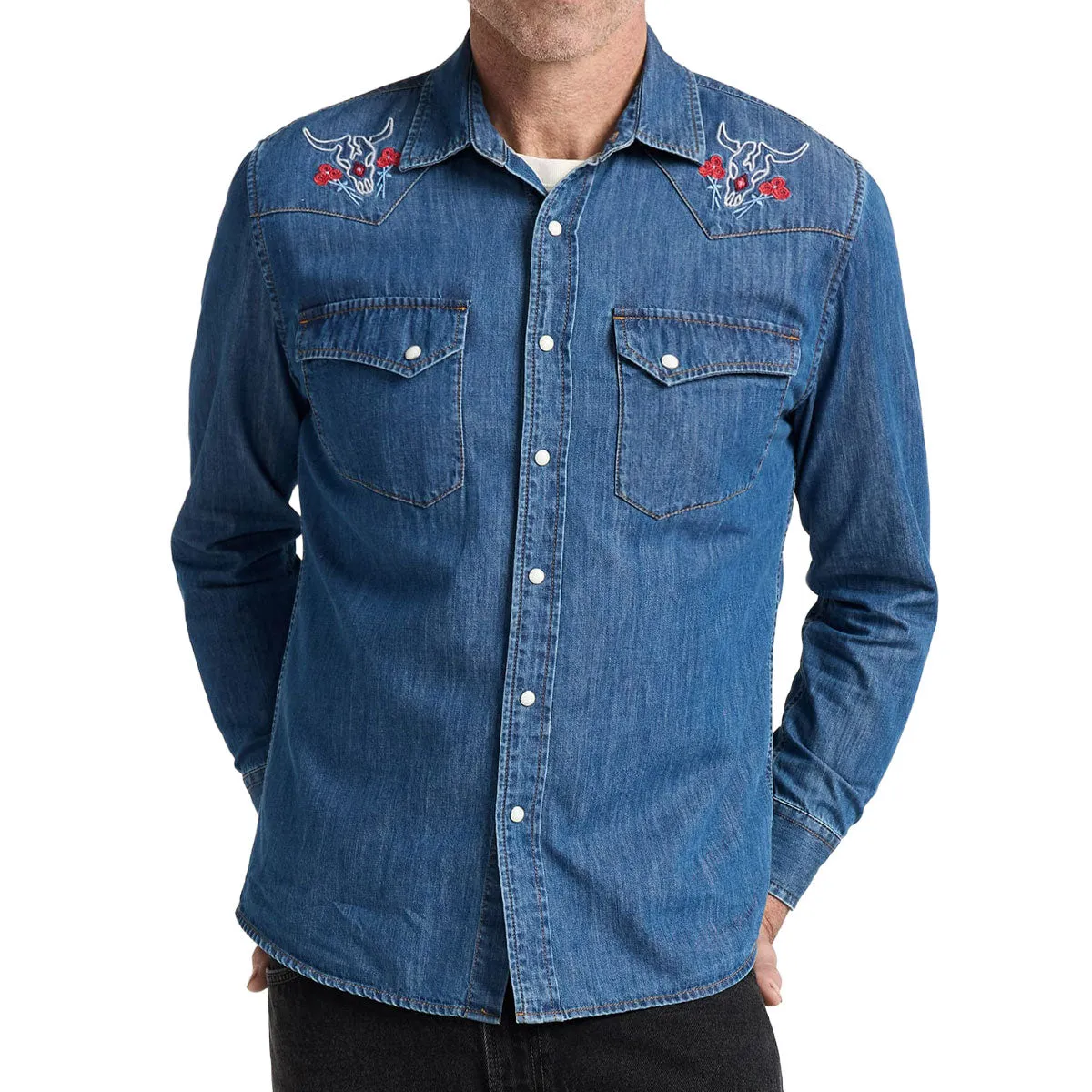 Pendleton Gambler Denim Long Sleeve Shirt - Denim/Bison Rose Unisex Design
