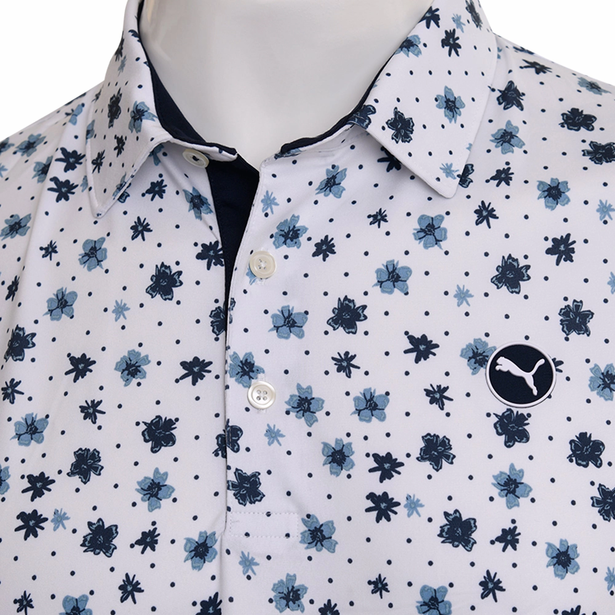 Puma Cloudspun Floral Polo Shirt - White Glow/Zen Blue Fresh Outfit Style Outdoor Trend