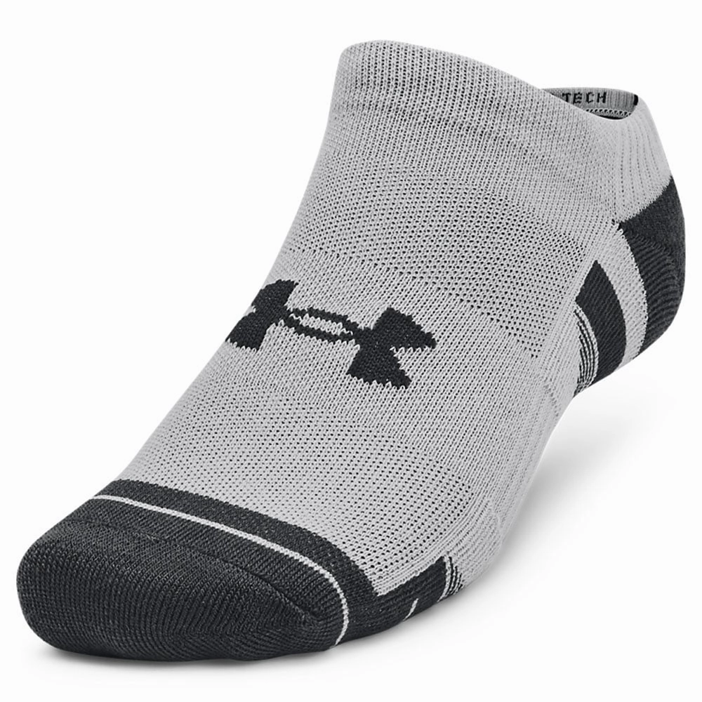 Under Armour Performance Tech No Show Socks (3 Pairs) - Mod Grey/White/Black Spandex