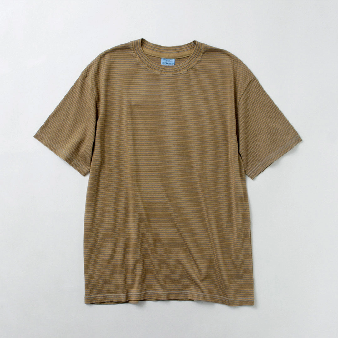 Odor-resistant Street Comfort YONETOMI NEW BASIC / Garment-dye Striped T-shirt