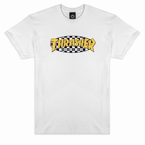Workout Thrasher Checkered Oval T-Shirt - White