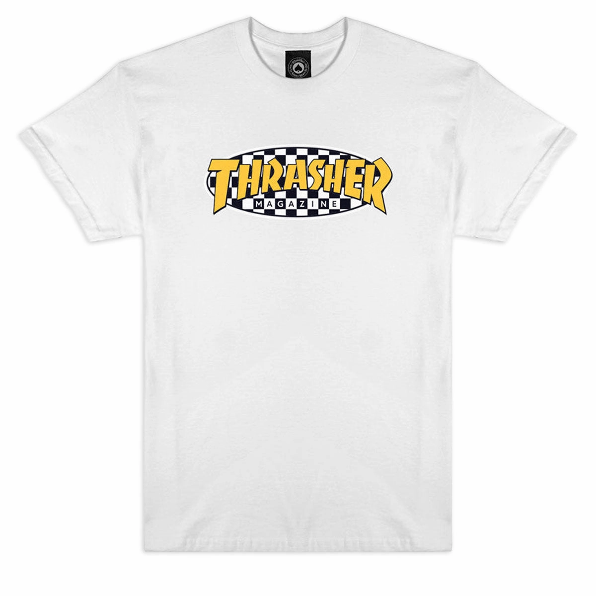 Reinforced Collar Outdoor Sports Thrasher Checkered Oval T-Shirt - White