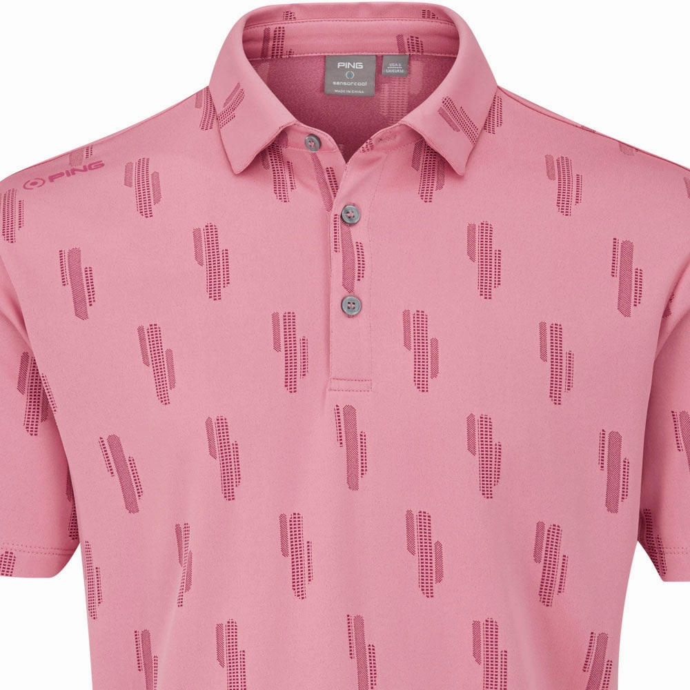 Travel Friendly Casual Comfort Wear Ping Arizona Cactus Polo Shirt - Wild Rose Multi
