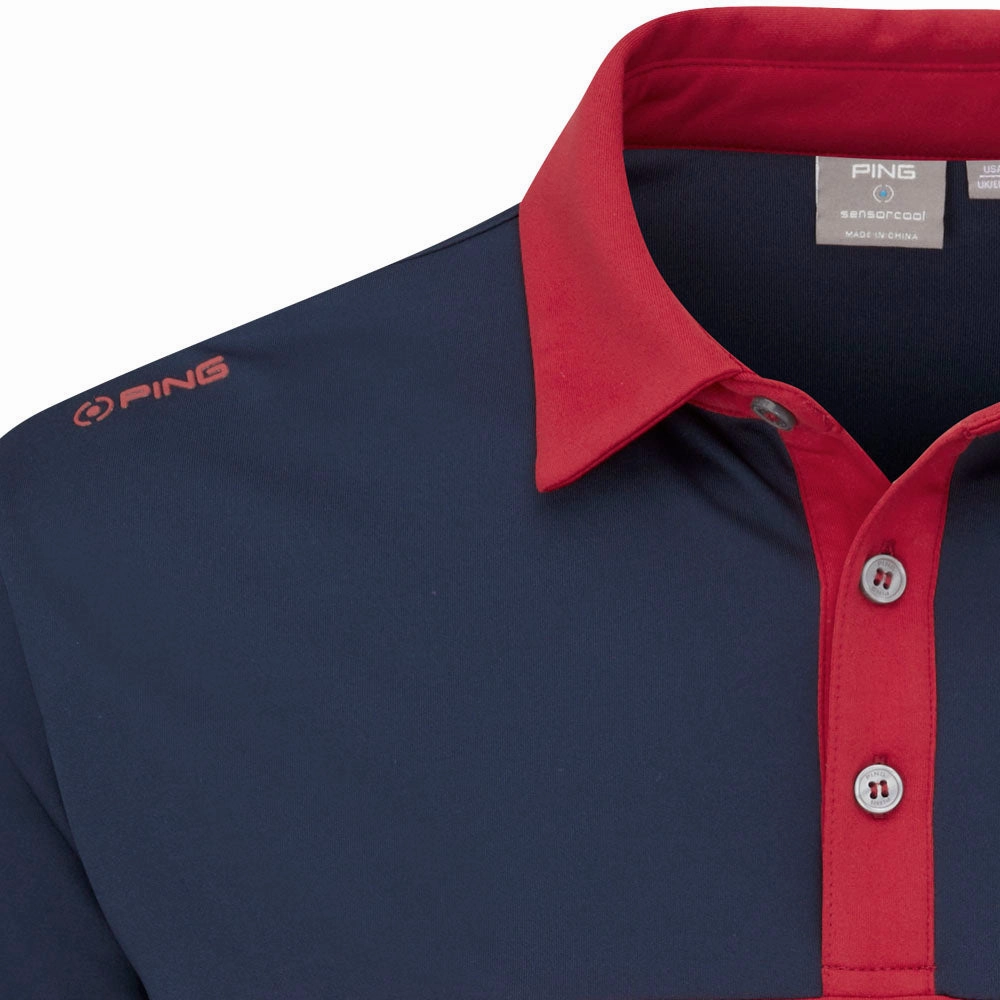 Ping Bodi Polo Shirt - Rich Red/Navy Layered Style No Shrink Fabric