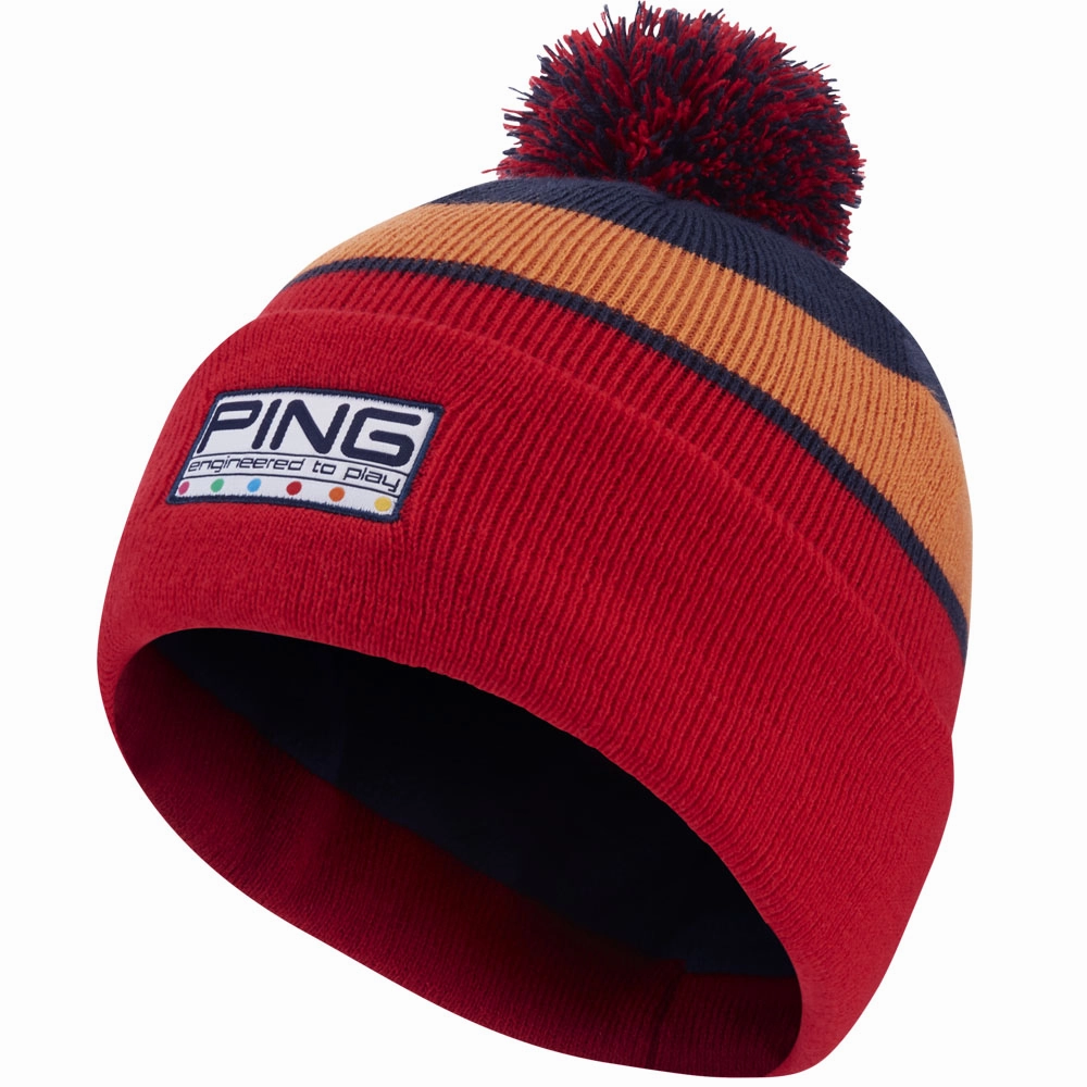 Ping Colour Code Bobble Hat - Tomato Red Multi Breathable Weave winter warmth