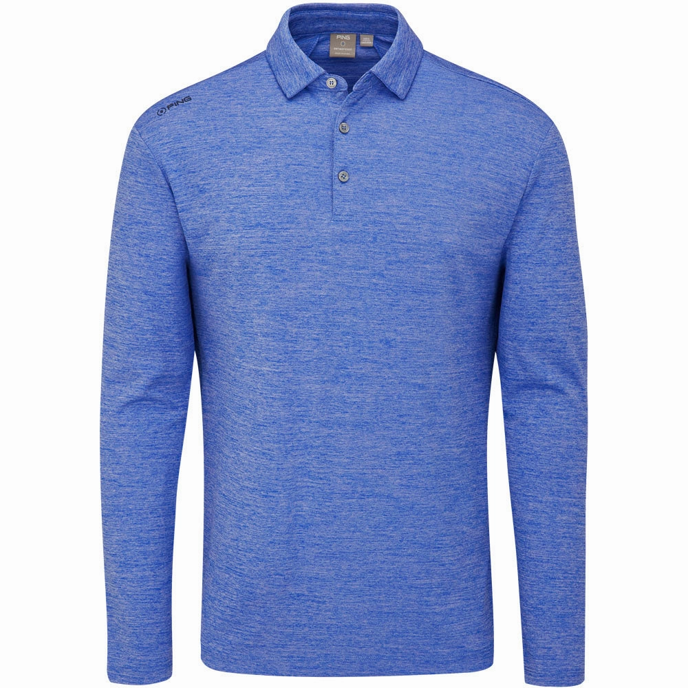 Breathable Yarn Composition Classic Chic Ping Emmett Long Sleeve Polo Shirt - Classic Blue Marl