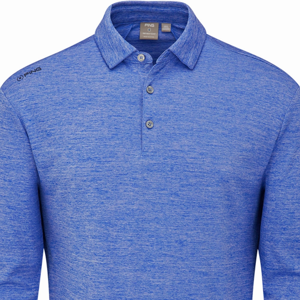 Soft Cotton Feel Casual Comfort Layer Ping Emmett Long Sleeve Polo Shirt - Classic Blue Marl