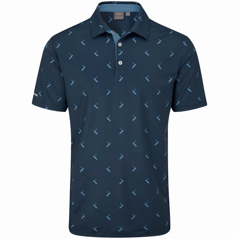 Minimalist Aesthetic Elegant Ping Gold Putter Printed Polo Shirt - Navy Multi
