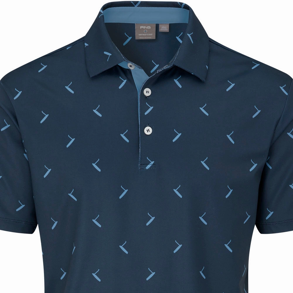 Cozy Layering Oversized Cut Ping Gold Putter Printed Polo Shirt - Navy Multi