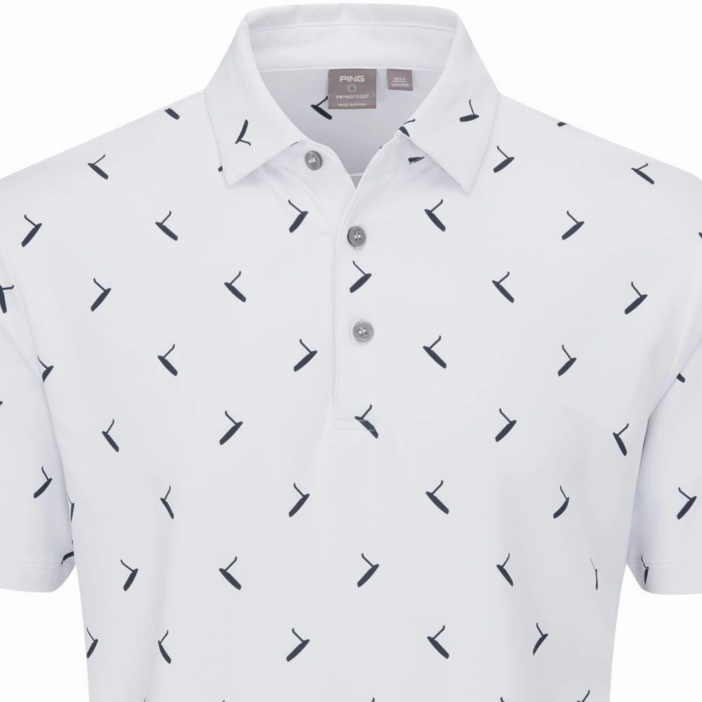 Cozy Feel UV Protective Coating Ping Gold Putter Printed Polo Shirt - White/Navy Multi