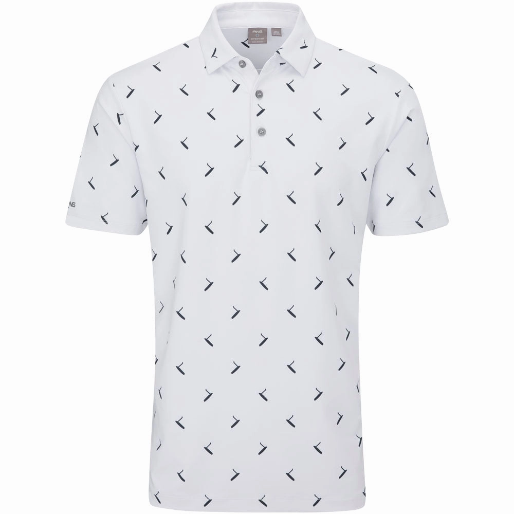Anti Pilling Finish Ping Gold Putter Printed Polo Shirt - White/Navy Multi