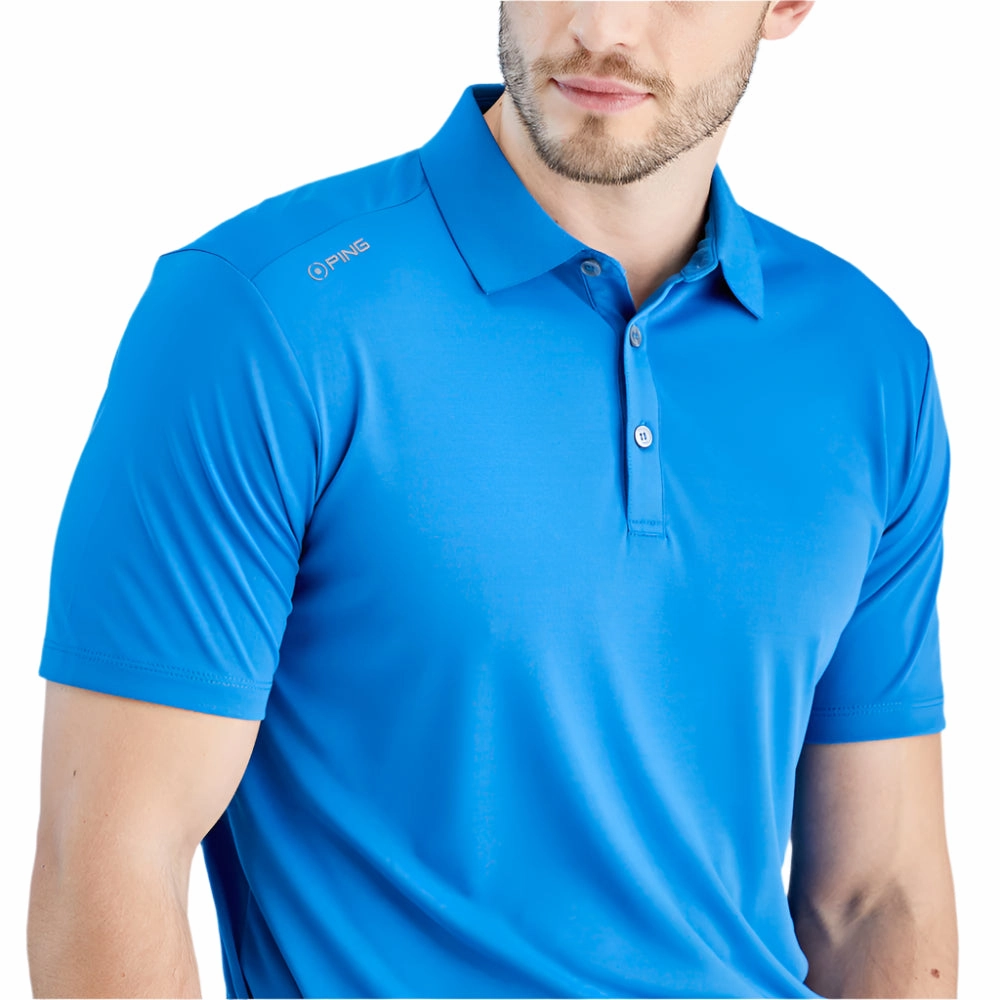 V neck style Casual Essential Ping Lindum Polo Shirt - Tidal Blue