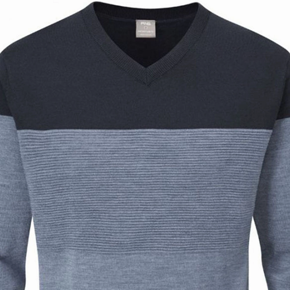 Trendy Top Ping Lucas V-Neck Sweater - Greystone Marl/Navy