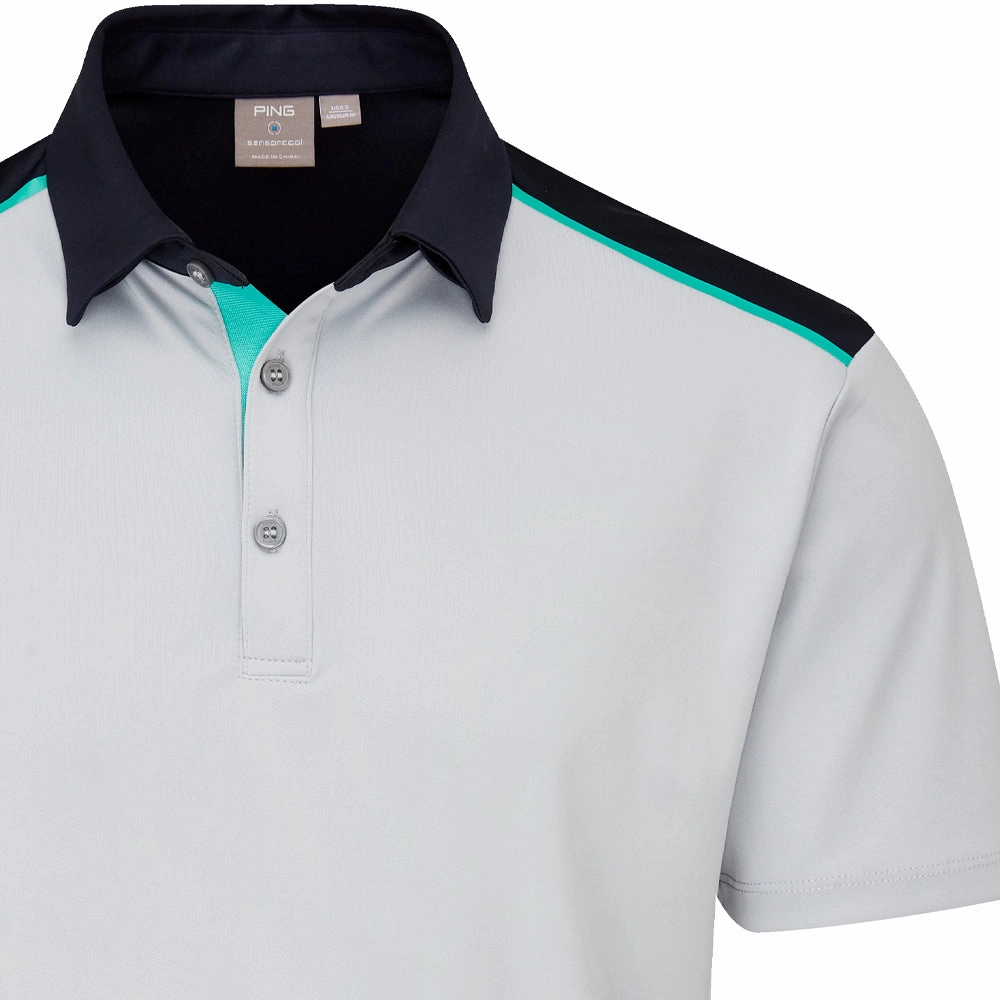 Effortless Fit Trendy Piece Ping Mack SensorCool Polo Shirt - Pearl Grey/Navy
