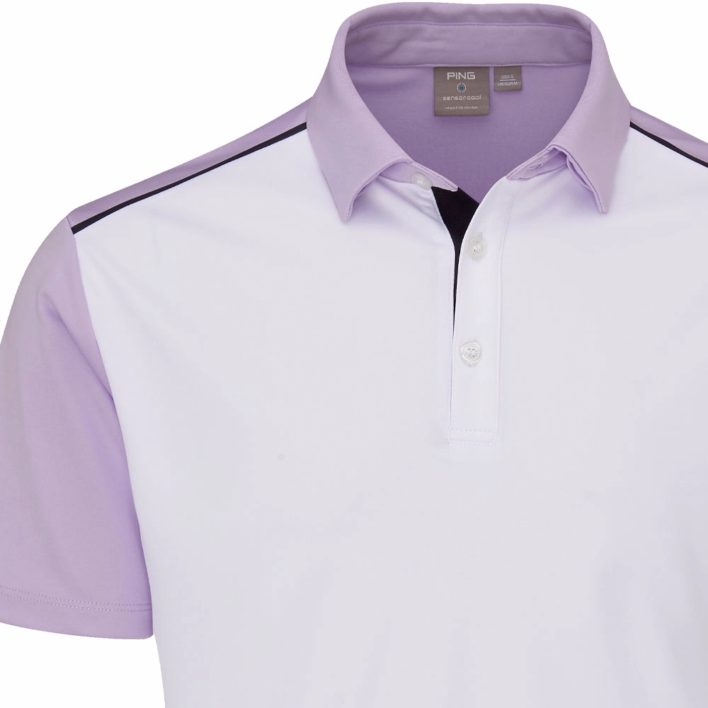 Heather Jersey Material Ping Mack SensorCool Polo Shirt - White/Cool Lilac