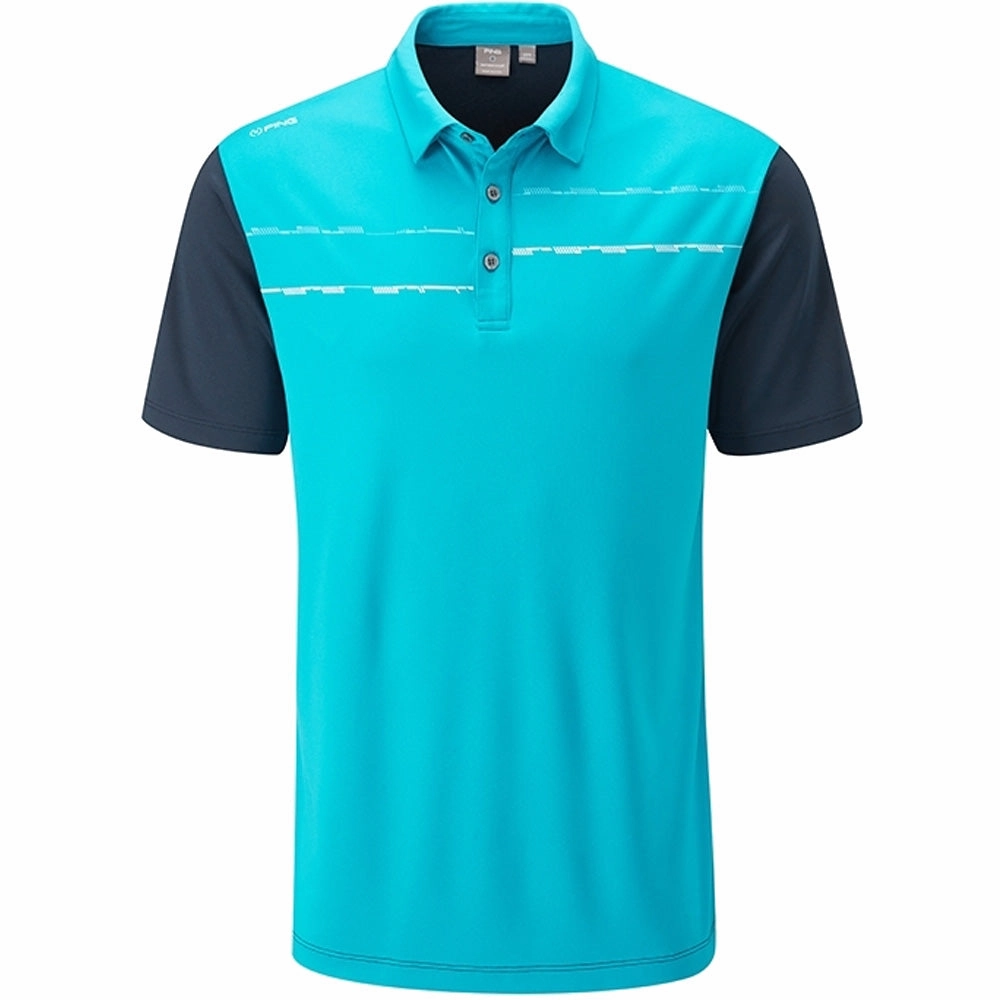 Ping Newton Polo Shirt - Lagoon Falls/Oxford Blue layerable Reinforced Shoulder Seams