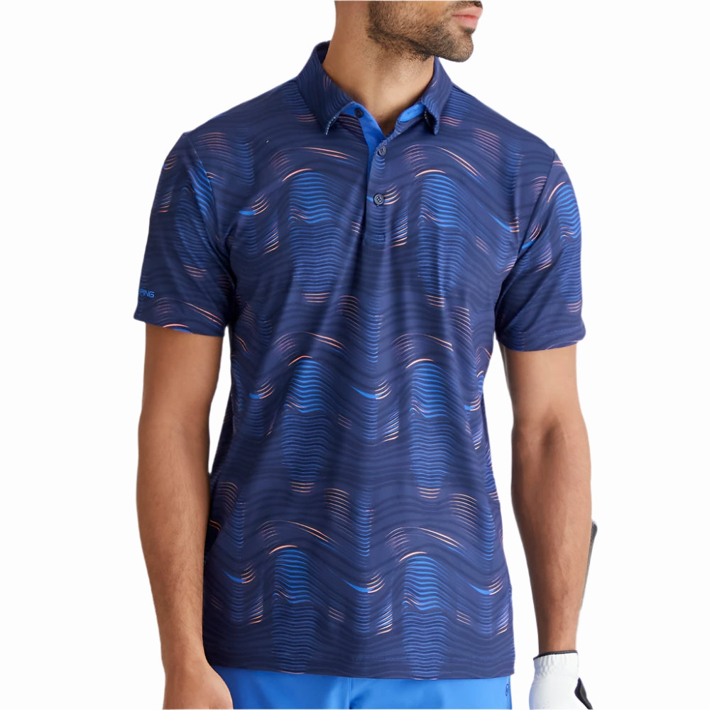 Ping Optic Groove Polo Shirt - Navy Multi Washable