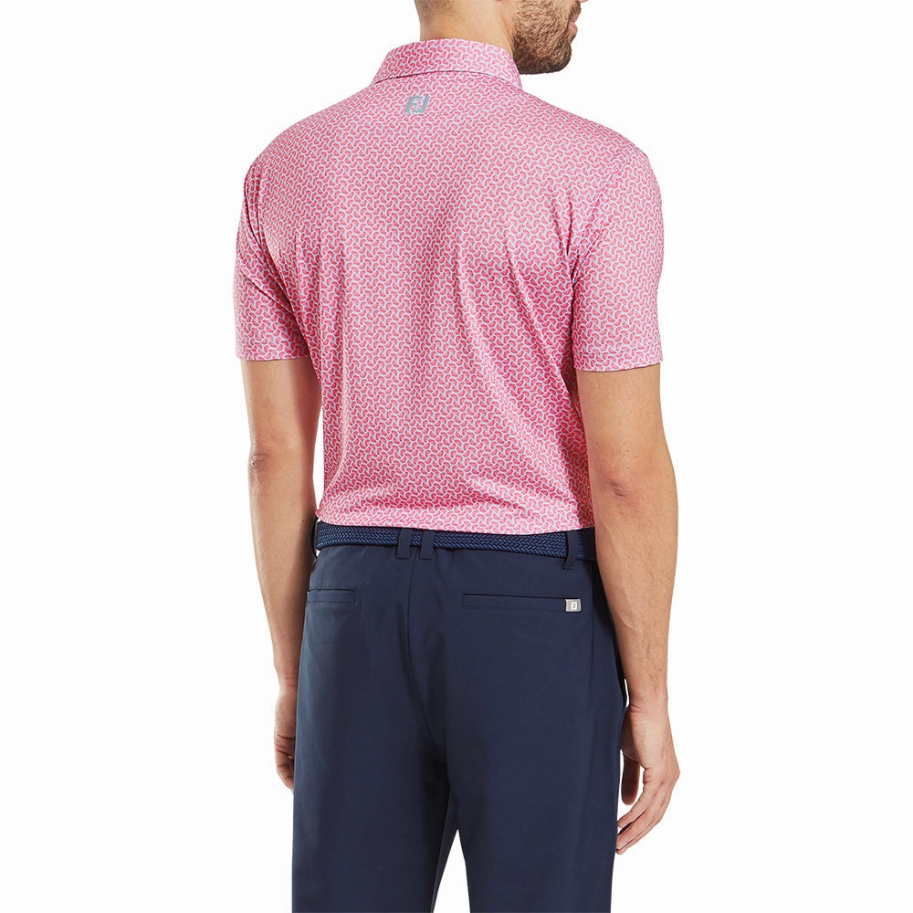 FootJoy Citrus Print Lisle Polo Shirt - Pink Lemonade/Skyway Classic Style Practical Comfort