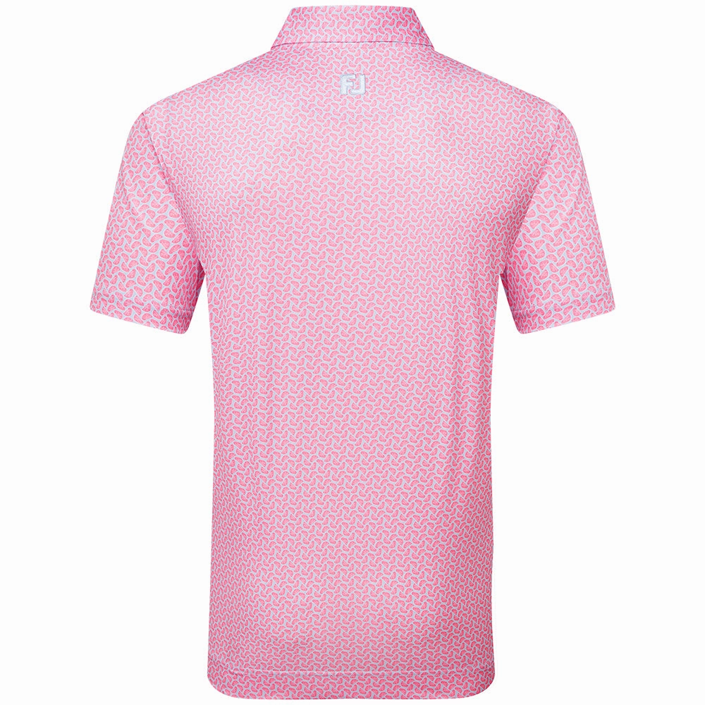 Fit for All Seasons Classic Vibes FootJoy Citrus Print Lisle Polo Shirt - Pink Lemonade/Skyway