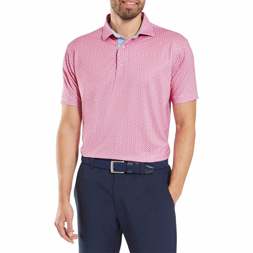 FootJoy Citrus Print Lisle Polo Shirt - Pink Lemonade/Skyway Functional Comfort Versatile Design