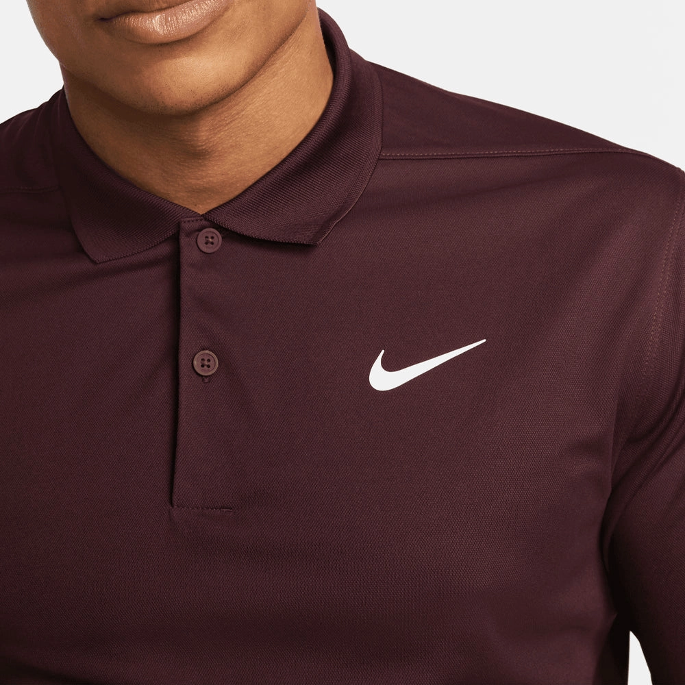 Minimalist Design BreathableFabric Nike Dri-FIT Victory Polo Shirt - Burgundy Crush/White