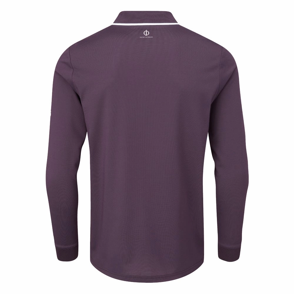 Oscar Jacobson Sheldon Long Sleeve Polo Shirt - Plum Contrast Inner Binding City Smart