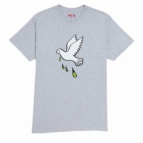 Poets Message Dove Screened T-Shirt - Graphite Grey Modern Style Trend
