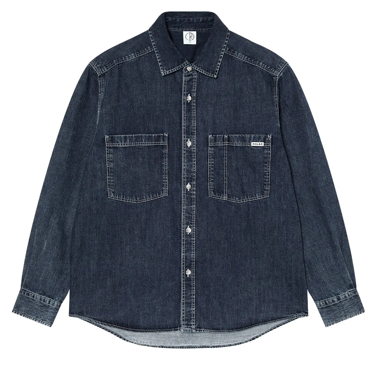 Polar Mike Long Sleeve Denim Shirt - Washed Blue Minimalist Closure Casual Friday