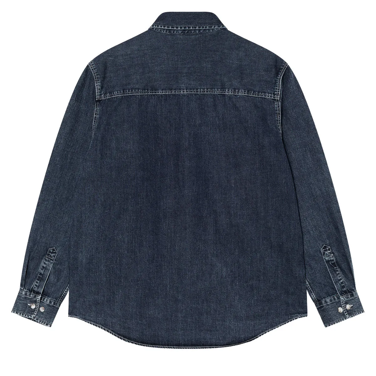Work From Home Polar Mike Long Sleeve Denim Shirt - Washed Blue